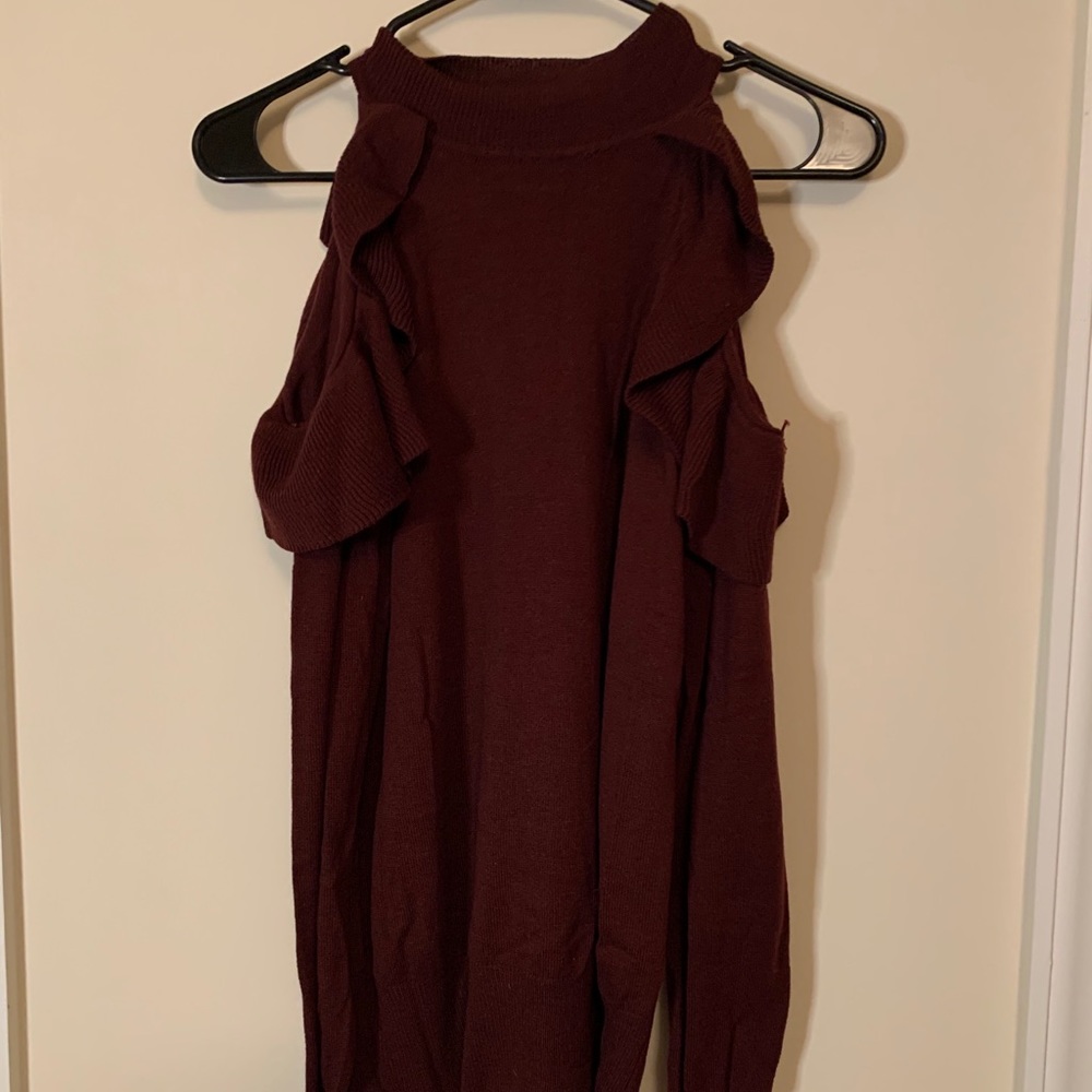 Maroon open shoulder sweater